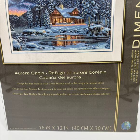Dimensions Gold Collection Cross Stitch Kit Aurora Cabin Winter Mountain NEW Opn - Picture 3 of 7